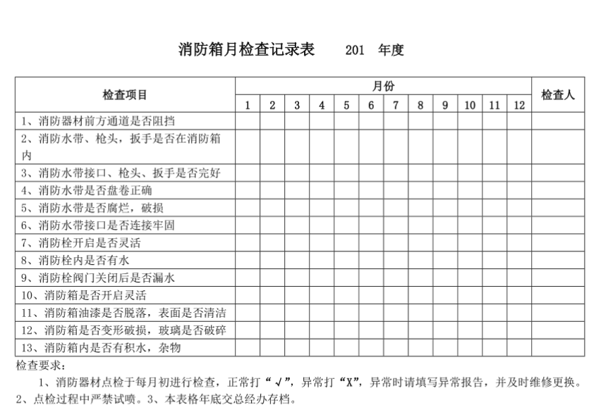 消防消防箱檢測(cè)表